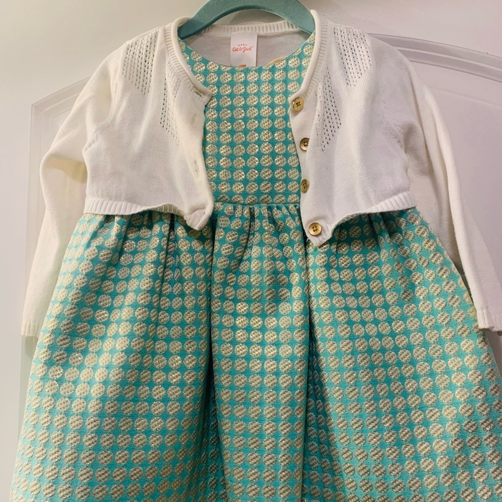 ***18 month***Beautiful mint green and gold dot dress